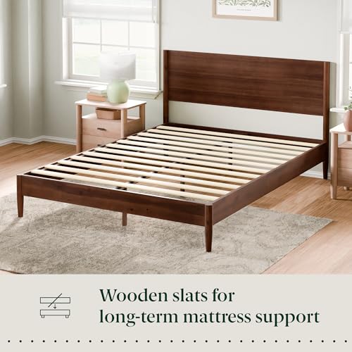 Image of Zinus Allen Mid Century Wood Platform Bed Frame, Solid Wood Foundation, Wood Slat Support, No Box Spring Needed, Easy Assembly, Full