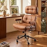 HOOOWOOO Mid-Century Modern Ergonomic Office Chair, Extra Wide Comfy Executive Chair with Lumbar Support, Suede Leather Light Brown