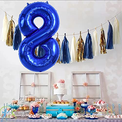 Image of TONIFUL 40 Inch Navy Blue Number 8 Balloons Large Foil 8th Birthday Decor | Deep Blue 8 Balloon Number Eight for 8th 18th 28th 38th 80th Birthday 8 Year Anniversary, Blue Decorations for Men Boys