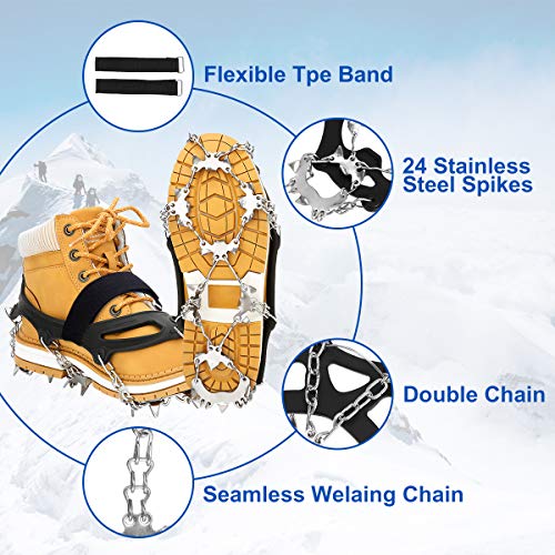 EIVOTOR【Upgraded 24 Spikes】 Walk Traction Ice Cleat Spikes Crampons,Ice Snow Grips for Footwear for Walking, Jogging, Climbing, Hiking on Snow and Ice(L)