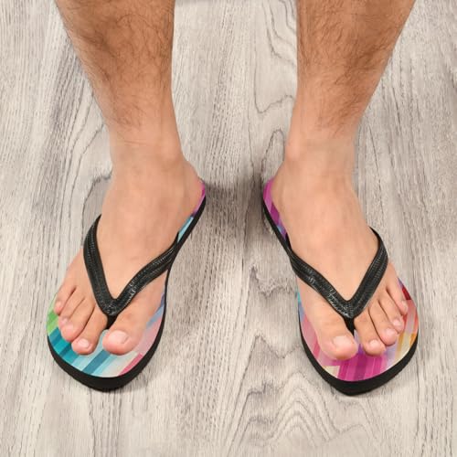 Rainbow Stripe Beach Summer Casual Flip Flop Sandals Non-Slip Quick Dry for Women Men 214A45344