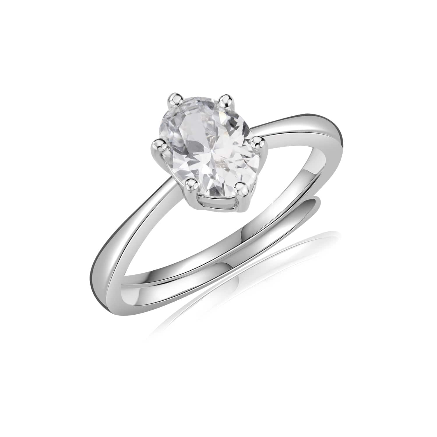 MISS JO92.5 Sterling Silver Oval Solitaire Sparkler Ring, Adjustable Engagaement Ring, Elegant Whites Collection, Gift for Girls and Women, BIS Hallmarked