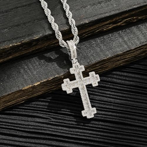 Cross Necklace for Men, Stainless Steel Christian Cross Pendant Necklaces for Men, Silver Chain Necklace for Men, Fade-Resistant, Stylish Jewelry Gift for Him