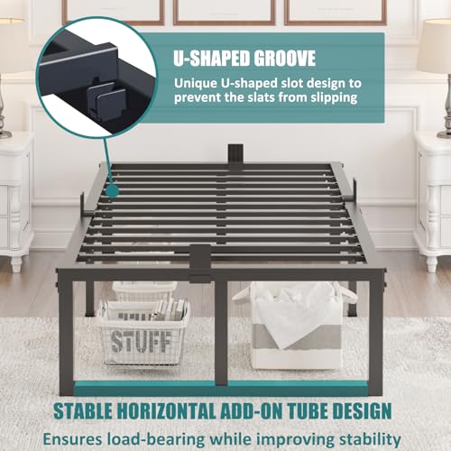 Yitong Angel Twin Bed Frame, 18 Inch High 3500 lbs Heavy Duty Metal Platform, Mattress Foundation with Steel Slat Support/No Box Spring Needed/Noise Free/Non-Slip/Easy Assembly by Yitong Angel - Used condition - Image 5