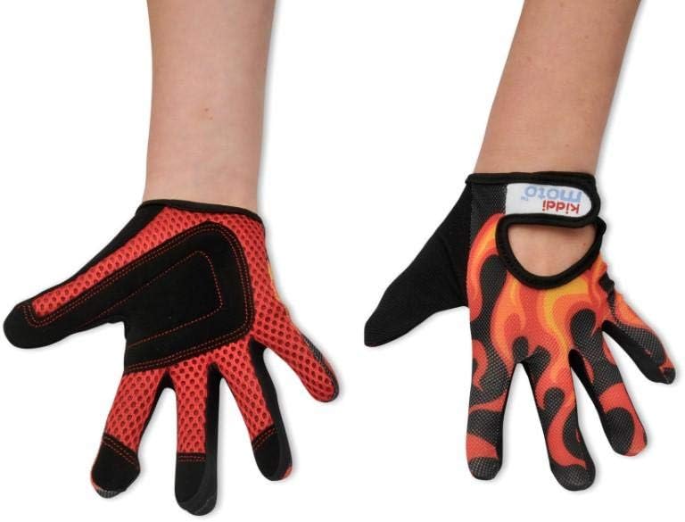 KIDDIMOTO Kids Cycling Full Finger Gloves - for Kids Bike, Balance Bike, Scooter, and Skateboard (Gloves for Girls and Boys) | Available in Different Sizes & Designs (Flames, Large) : Sports & Outdoors