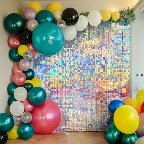 Image of Shimmer Wall Backdrop Silver Iridescent Square Sequin Wall Panel Backdrop Decor for Wedding, Anniversary, Birthday, Party, 36 Panels