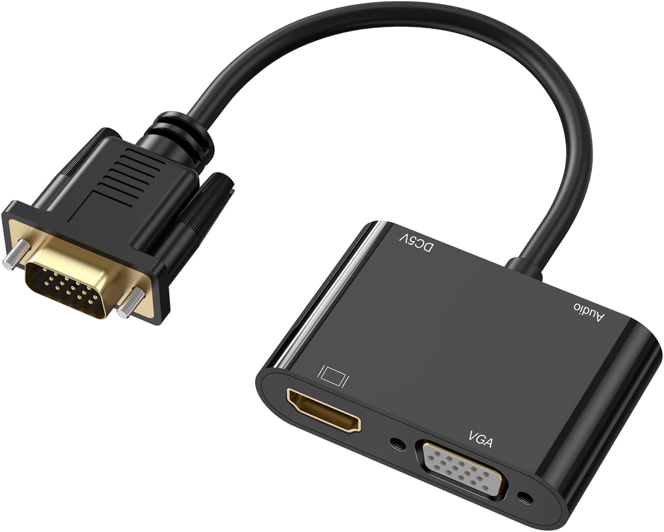 VGA to HDMI VGA Adapter, VGA to Dual VGA HDMI Splitter Converter（Dual Display at Same Time with Charging Cable and 3.5mm Audio Cable for PC, Laptop, Ultrabook, Raspberry Pi, Chromebook and More
