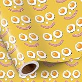 RUSPEPA Funny Breakfast Wrapping Paper Roll for Teen Kid, Mini Roll, Smiley Face Egg and Bacon Design Novelty Gift Wrap Paper for Food Lover Birthday, Brunch Party, Gag Gifts, 17 Inches x 16.4 Feet