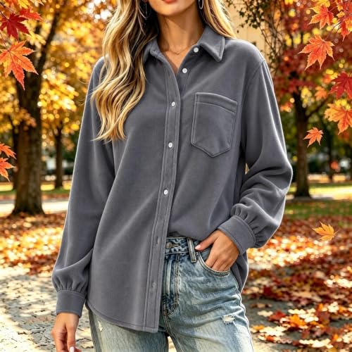 Oversized Shirts for Women Fleece Button Down Collared Womens Shackets - image 3
