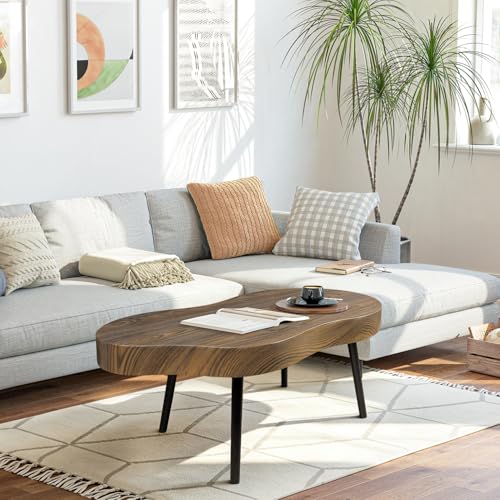 Image of Small Irregular Coffee Table Thick Top Cloud Table for Living Room Modern Industrial Coffee Table Wooden Funky Coffee Tables for Small Space Home Office Easy Assembly Rustic Brown