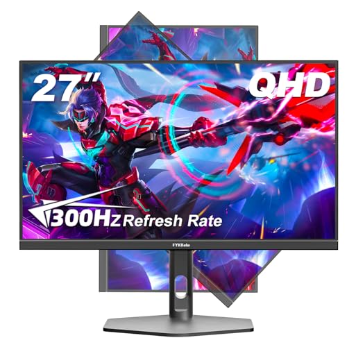 Image of FYHXele 27 inch Gaming Monitor 300Hz, QHD 1440P, 0.8ms Frameless, Ultra Slim Computer Monitor, Height /Pivot /Swivel /Tilt Adjustable Vertical Monitor, Support FreeSync, VESA, DP*2, HDMI*2
