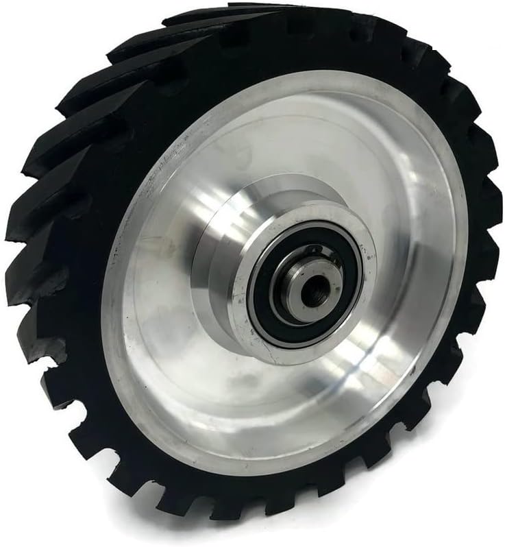 8 x 2" Belt Grinder Contact Wheel,Belt Sander Bearings Serrated Rubber Contact Wheels With 2 heavy Duty bearing 6205 RS