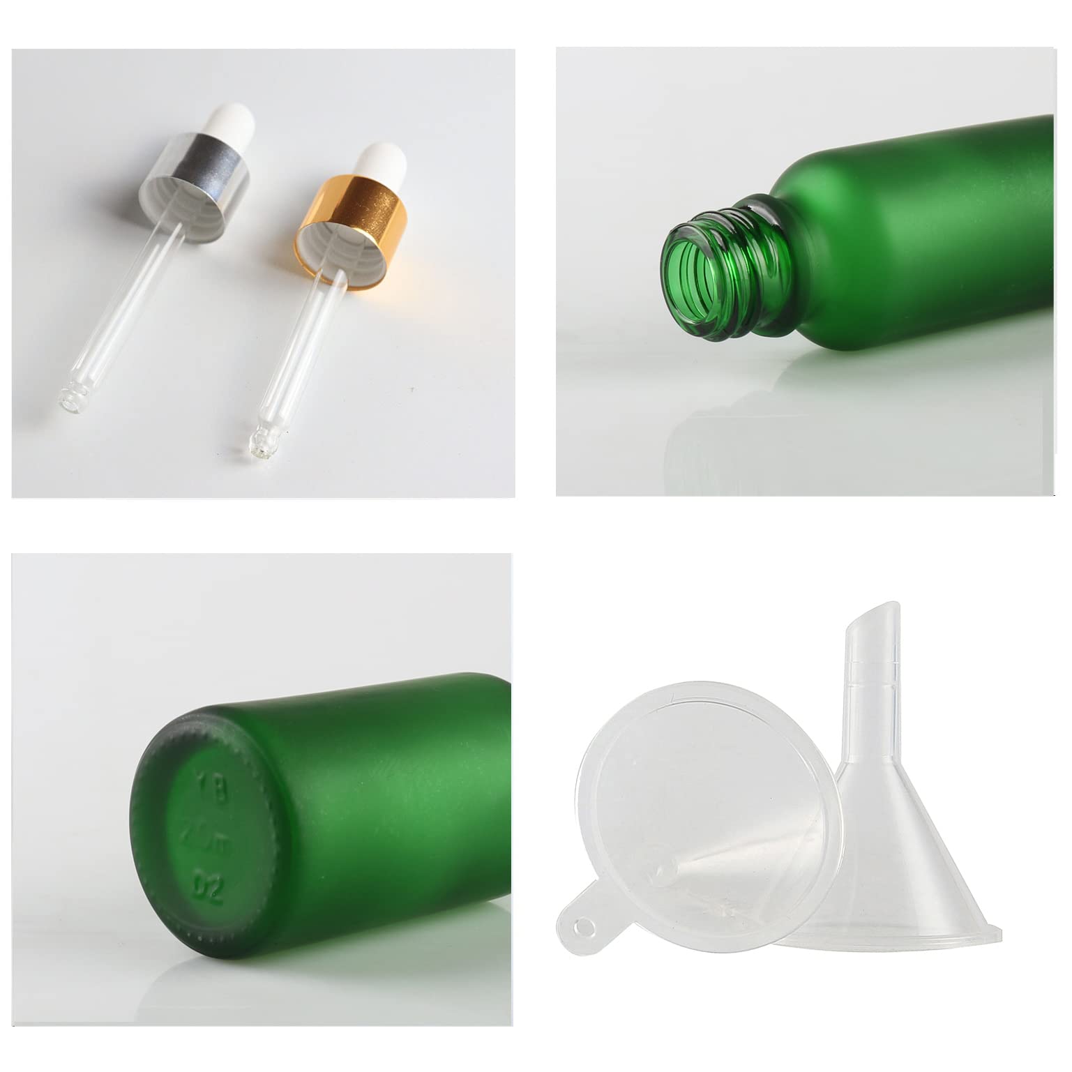 24 Pieza, 50ml Mate Verde Botellas de Cristal con Pipeta, Frasco Cuentagotas Cristal con Tapón de Rosca Oro, para Aromaterapia Aceites Esenciales
