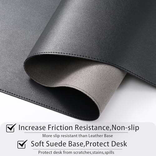 Image of AROPANA Anti-Slip Extended Mouse Pad, PU Vegan Leather Desk Mat, Computer Desk Table Protector Pad with Non-Slip Suede Base for Keyboard, Desktop, Laptop, Office (120x60CM, Black)