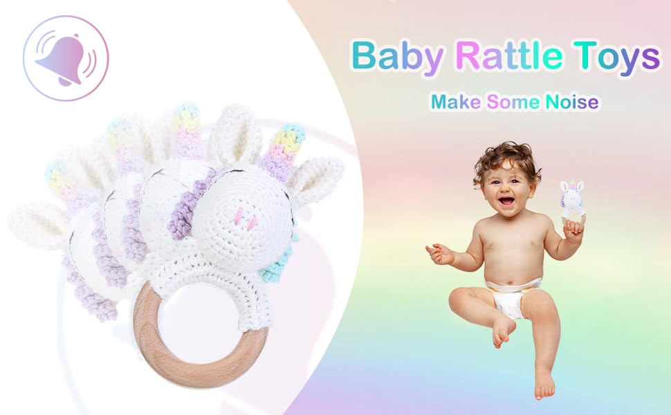 Miniatura 8 de Regalos para bebés Sonajero de bebé de Natural Woodland Friends, anillo de dentición de unicornio de algodón orgánico, juguete para bebés - Sonagero