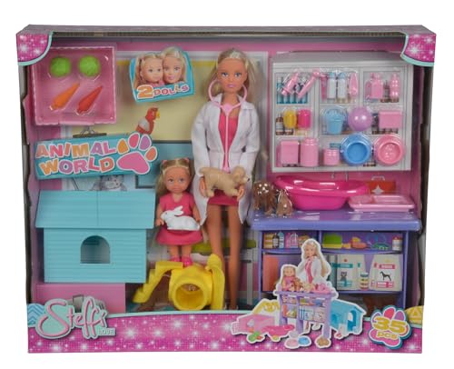 Smoby/Simba France Simba - 105733040 - Poupée Steffi Love - Vétérinaire avec Evi - + 4 Animaux et Accessoires Inclus - 29 cm et 12 cm