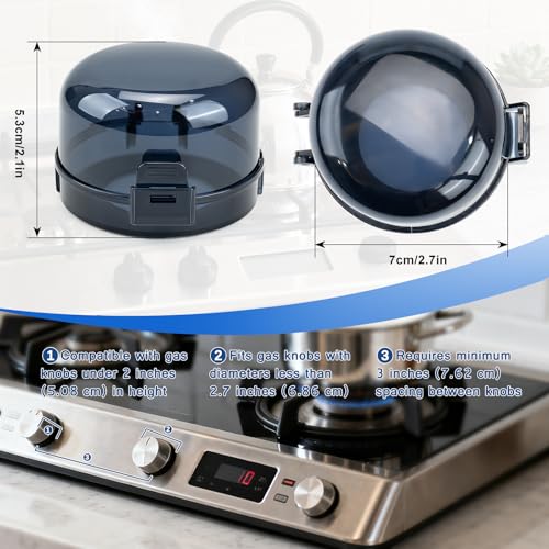 6-Pack Stove Knob Safety Covers - Gas Oven Knob Locks for Diameter Under 2.7 inch, Heat Resistant & Adhesive Base (Black) - Image 3