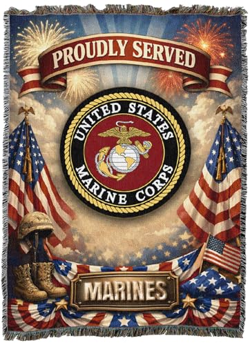 Pure Country Weavers Proudly Served Emblem Marines Blanket - Gift Military Tapestry Throw Woven from Cotton - Made in The USA (72X54)