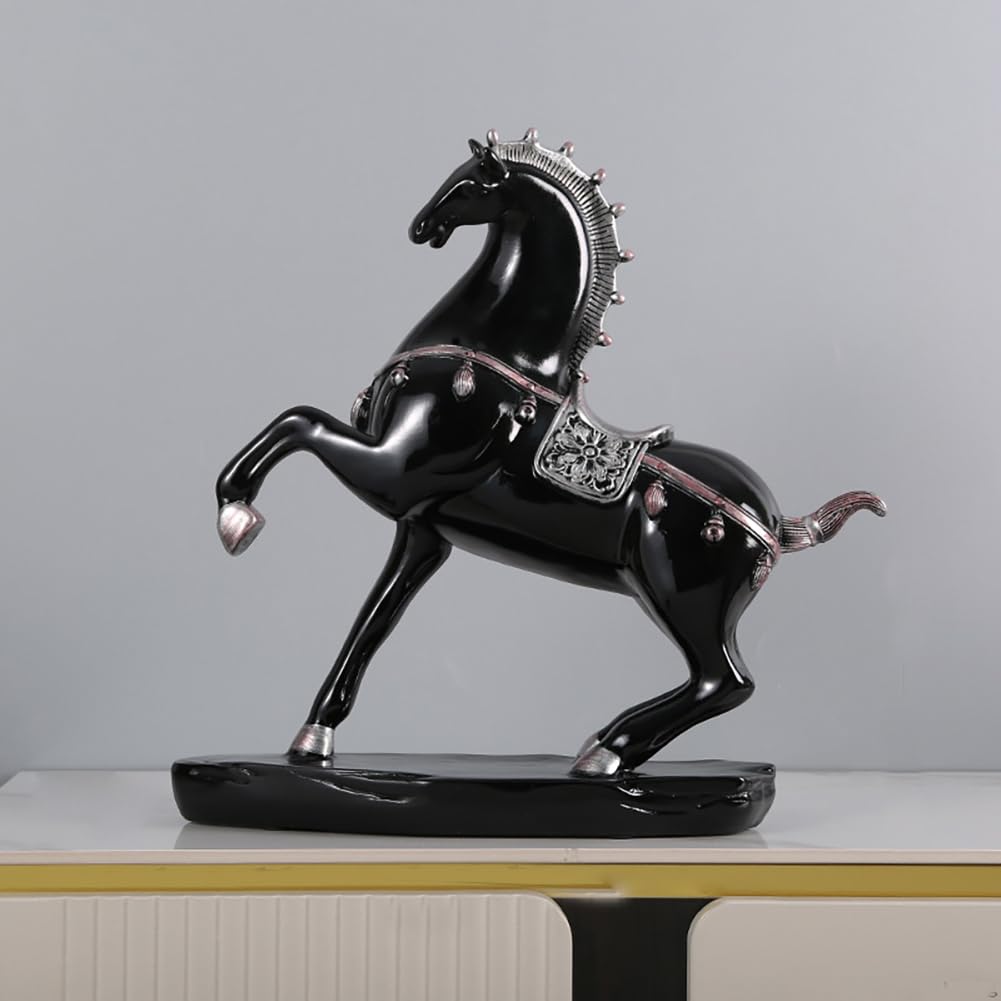 CHUOZI Gold Horse Statue Figurines to Attract Luck and Wealth Resin Standing Art Sculpture Home Office Decoration Tabletop Decor Ornaments for Desk Bookshelf (D)