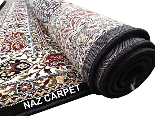 Image of Kashmiri Traditional Woollen Carpet with Advanced 1 Inch Thickness & Classical Look 60x180cm (2x6 Feet) Color Black