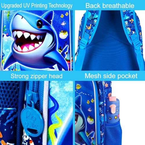 Image of 16 inch Shark Backpack for Boy, 3Pcs School Backpacks with Lunch Box, Kids Bookbag for Elementary Preschool Kindergarten(Blue)