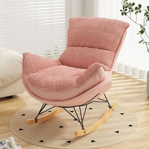 LEIYTFE Cómoda Silla Sofá Guardería Silla Mecedora Moderna De Interior, Tapizado De Terciopelo Lounge Chair con Cojín...
