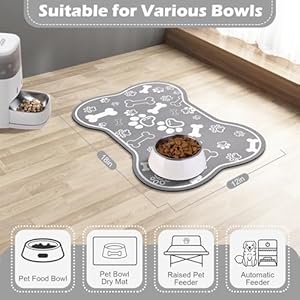Dog cat food matrapid absorbent pet feeding mat bone shaped dog placemat water bowl mat with rubber backingno stains dog cat food mats indoor pet accessories supplies 12×18 grey  urban country home decor