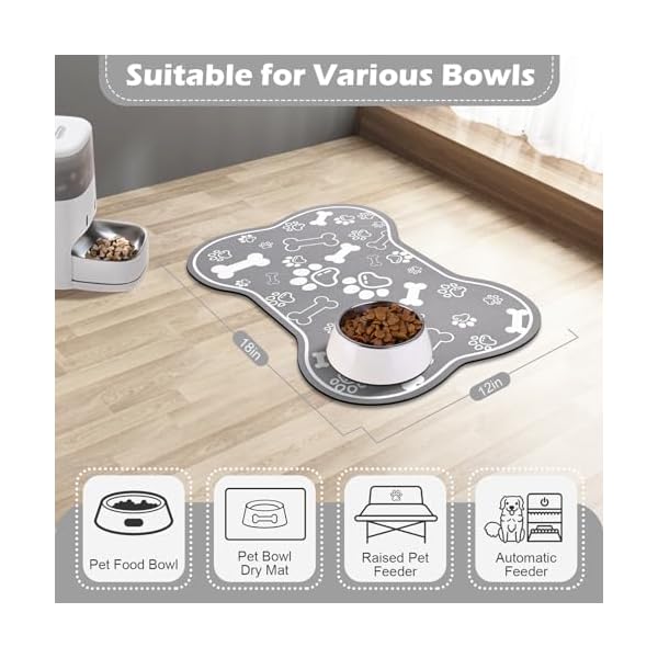 Dog cat food matrapid absorbent pet feeding mat bone shaped dog placemat water bowl mat with rubber backingno stains dog cat food mats indoor pet accessories supplies 12×18 grey  urban country home decor