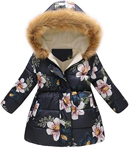Baby Toddler Girls Boys Winter Fall Clothes Warm Jacket 2-7 Years Old Kids Floral Thick Hooded Windproof Coat (3-4 Years Old, Black)