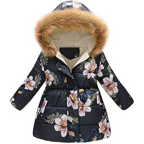Kolylong Girls Thick Coat, 2-7 Age Toddler Baby Girls Winter Floral Thick Warm Jacket Hooded Windproof Coat (3-4Y, Black) Cover