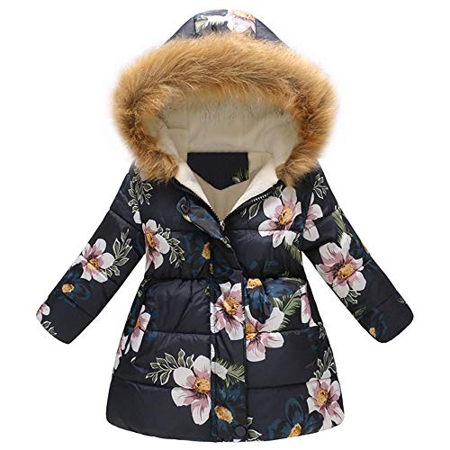 Baby Toddler Girls Boys Winter Fall Clothes Warm Jacket 2-7 Years Old Kids Floral Thick Hooded Windproof Coat (3-4 Years Old, Black) #TOP2