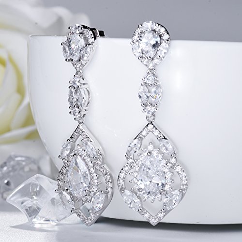 SELOVO Wedding Teardrop Dangle Earrings Silver Tone Vintage Chandelier Earrings Zircon3