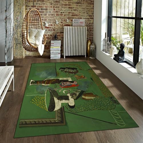 Tapis lavable en machine style Picasso abstrait vert 90x120cm