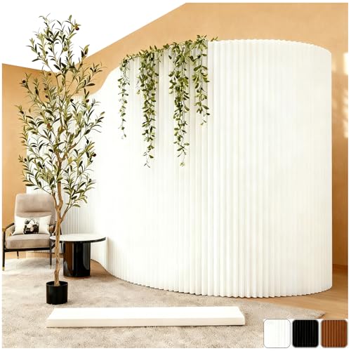 WOHNZA Paper Room Divider Wall Folding Accordion, Modern Retractable Partition Privacy Screen, Decorative White Short Divider for Office Studio Living Bedroom Dorm Exhibition Display