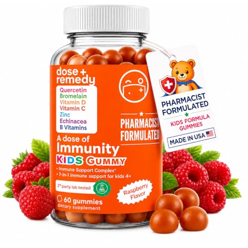 A Dose of Kids Immunity Support Gummies - Daily Immune Booster Supplement Quercetin Gummies for Children with Vitamin B Complex Vitamin C Zinc Vitamin D Quercetin Bromelain Echinacea - 60 Count