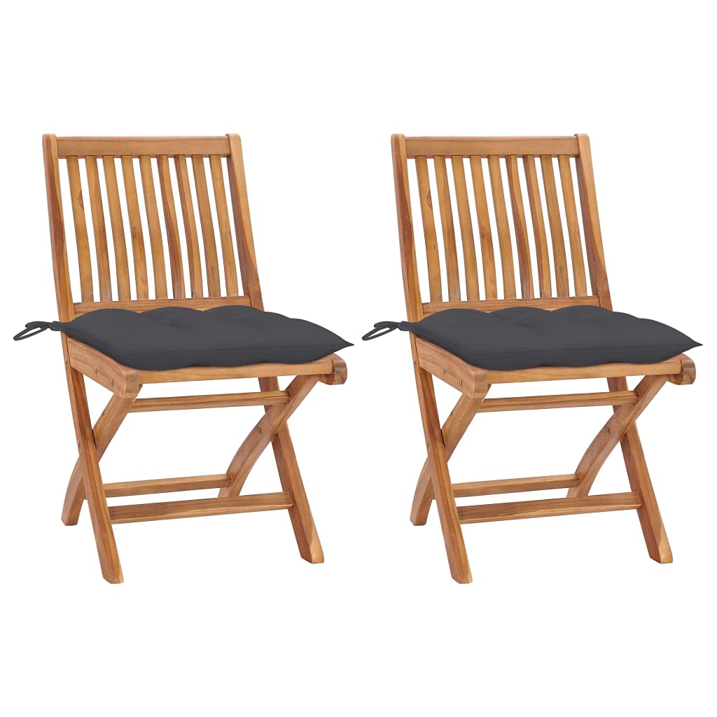 Mobilier de jardin lot de 2 chaises de jardin en teck et coussin gris