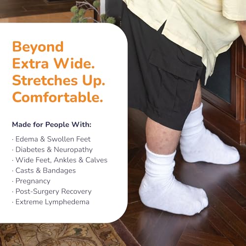 Image of Extra Wide Beyond Bariatric Socks | 30 Inch Calf Stretch, Wide Foot, Ankle & Calf, Non-binding - Microban Odor Control, Inverted Toe Seam - Made in USA