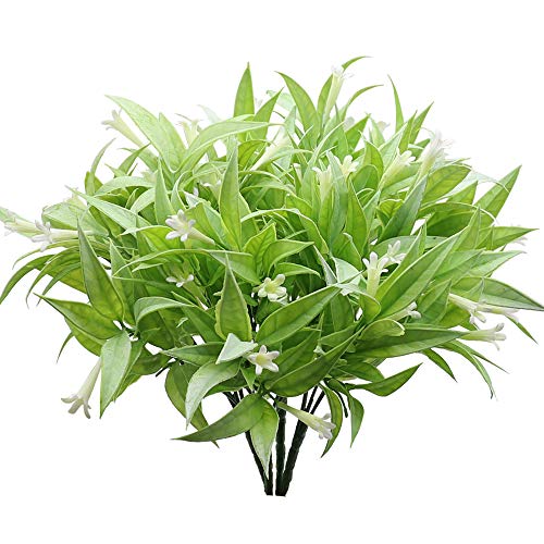 KostaTech 4 Stück künstliche Pflanzen Morning Glory, 30 cm künstliche Blätter Bouquet Frühlingsdekoration für Tischschmuck Innen außerhalb Garten Home Office (weiß) Cover