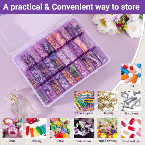 Image of Cosics Bead Storage Containers, Plastic Bead Organizer Case with 30 Small Storage Case for Small Projects, Jewelry Kit, DIY Craft Supply, Stickers, False Nails, Hardware, Seeds, Purple