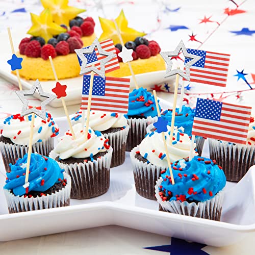 200 Counts Star Cocktail Picks 4.7 Inch Red White And Blue Star Bamboo Toothpicks 4Th Of July Fancy Bamboo Appetizers Sticks Patriotic Cocktail Sticks Skewers For Drinks Independence Day Decorations #TOP4