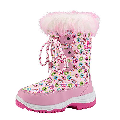DREAM PAIRS Nordic Boys Girls Slip Resistant Faux Fur Lined Knee High Winter Snow Boots Size 4 Pink/OWL