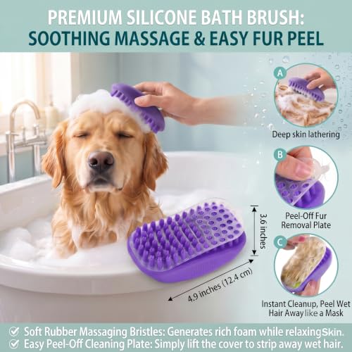 Image of 5 PCS Dog Grooming Brush Kit, Shedding for Long Haired Cats & Dogs | Self Cleaning Slicker Hair Brush, Skin Friendly Deshedding Grooming Tool for Small Large Dogs Cats Puppy Brush Set