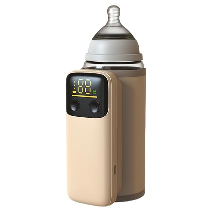 AGWIM Constant Portable Bottle Warmer for Breastmilk or Formula - Fast Heating, Leak-proof, 18W Fast Charging, Nightlight, Temperature Display, Can Use while Charging, 6000mAh, Gold
