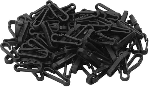 100 mini fibbie nere da appendere in plastica per zaino, moschettone, ganci per giocattoli, catene, portachiavi, cinghie di fissaggio in paracord
