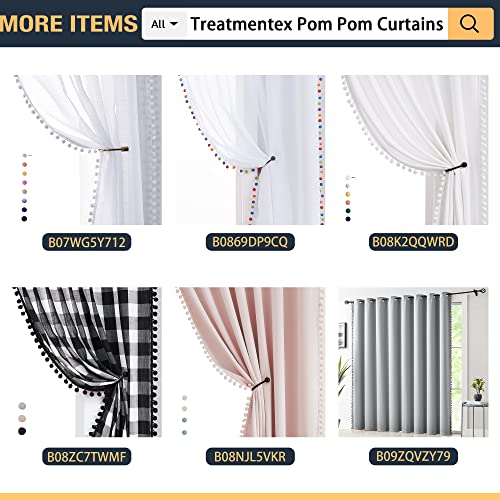 Treatmentex GZPOM2-45BK White Black Buffalo Check Curtains 45Inch Pom Pom Farmhouse Semi Sheer Plaid Window Curtain Panels thumb #7