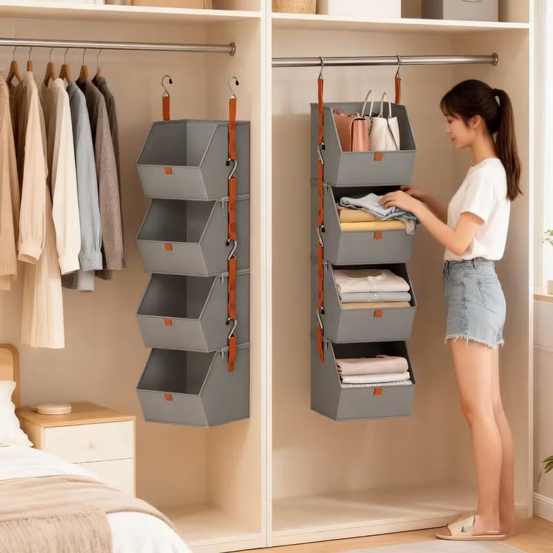 Clefairy Hanging Closet Organizer 4 Tier - Detachable Fabric Clot...