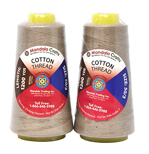 Image of Mandala Crafts Beige Mercerized Cotton Thread Cones for Sewing Quilting | 2400 Yds 50 WT, 100% Long Staple Cotton, Multipurpose, for Embroidery, Piecing, Sergers, Applique, Machine and Hand Sewing