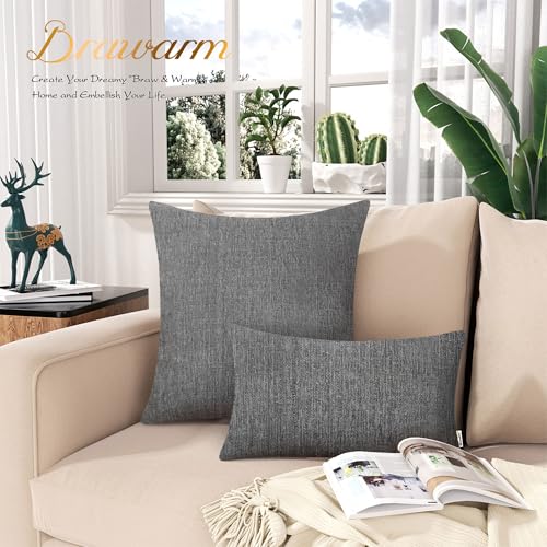 Image of BRAWARM Pack of 2 Throw Pillow Covers Cases for Couch Sofa Home Decoration Solid Dyed Striped Soft Chenille 16 X 16 Inches Neutral Gray