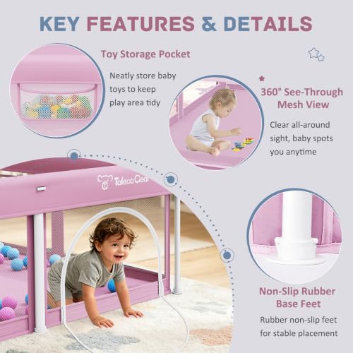 Image of TOREVSIOR Foldable Baby Playpen with Mat, 50 inchx50 inch Collapsible Playpen for Babies and Toddlers, Indoor & Outdoor Kids Safety Play Pen, Portable Play Yard, Foldable Baby Play Pen with 50 Ocean Balls