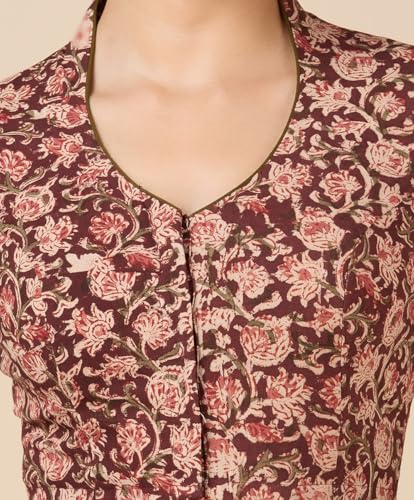 Image of Studio Shringaar Women Cotton Kalamkari Printed with Elbow Length Sleeves Readymade Saree Blouse